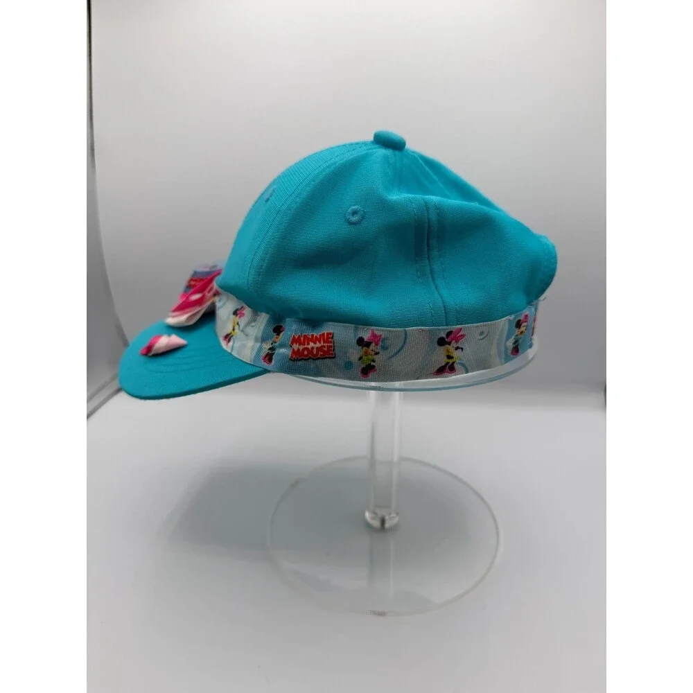 Minnie Mouse Girls Turquoise Baseball Cap Pink Ribbon Bow Adjustable Hat
